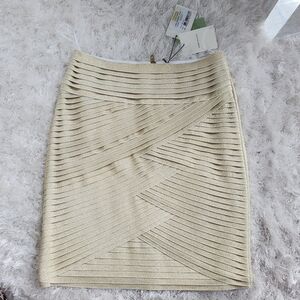 Pierre Balmain Textured Gold Pencil Skirt